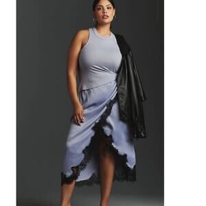 Anthropologie The Keeley Twofer Midi Dress Lavender Black Lace Womens Large